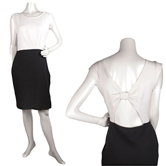MYSTIC Open Back Dress Two Tone Knee Length Stretch Lightweight Black White - Picture 9 of 9